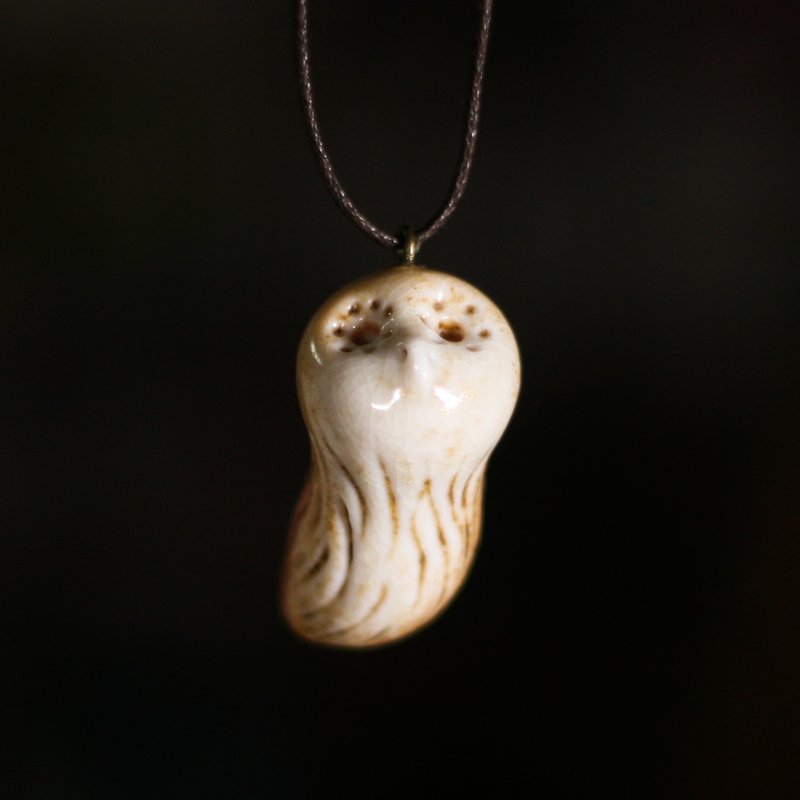 Wood-fired pottery essential oil necklace white body owl - สร้อยคอ - ดินเผา ขาว