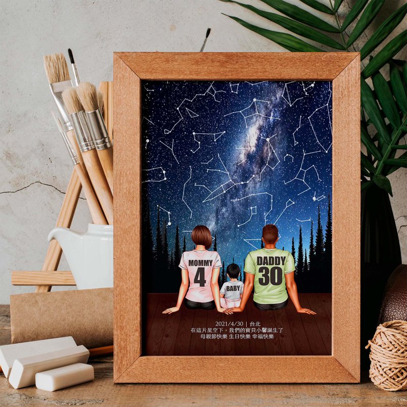 【客製化】重要日子當天的真實星空夜晚生日禮物母親節禮物電子檔 - 相框/畫框 - 木頭 藍色
