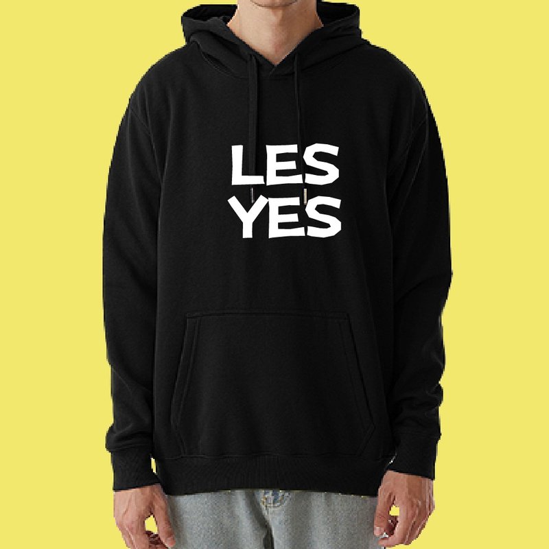LES YES 女同志 諧音 彩虹 帽T 衣服 長袖 黑色 白色 厚磅 台灣印 - 男 T 恤 - 棉．麻 多色