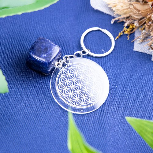 Bag Charm Key Ring Flower of Life With Amethyst Beads and 