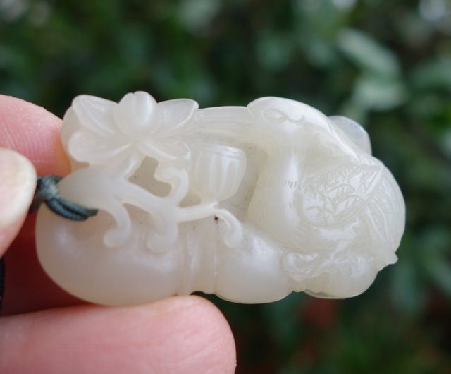 和闐玉和田玉白玉掛件老玉古玉天鵝口銜靈芝古玩項鏈吊墜山奇藝術