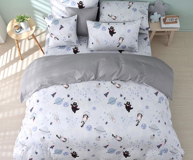 LAOS COTTON チェック柄 ダブル以上 ベッドスプレッド ライトブルー