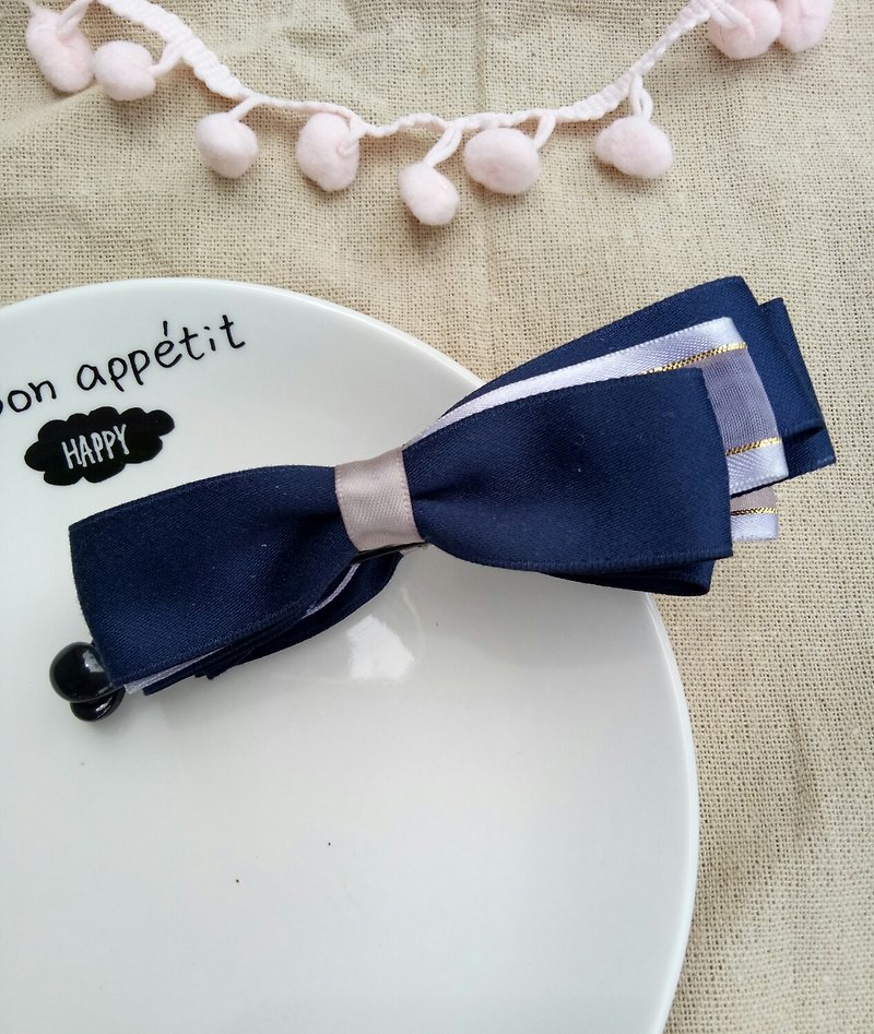 [Two-color bow banana clip] dark blue and light purple hand-made hair accessories bow - Hair Accessories - Other Materials Purple