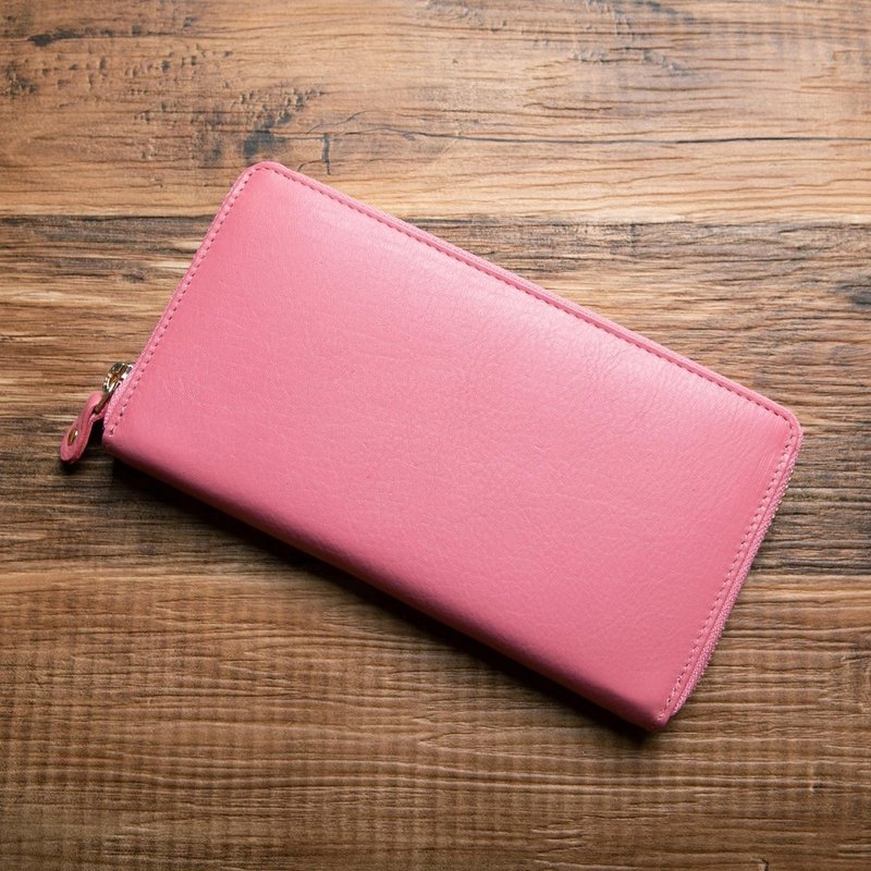 hallelujah長夾 YKK拉鍊 抹除痕跡 分類收納 粉紅色 - 錢包/皮夾/長短夾 - 真皮 粉紅色
