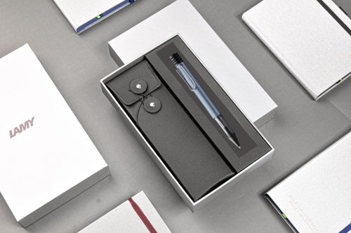 LAMY TAIWAN 官方旗艦館 LAMY 原子筆 黑線圈筆袋禮盒 / AL star 恆星系列 - 限量 銀藍