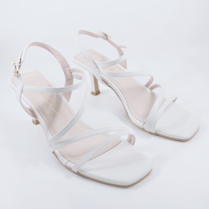 Cowhide Air Cushion Pearl Web Sandals—Moonlight White Emma Woodhouse 2024S2 - รองเท้าส้นสูง - หนังแท้ ขาว