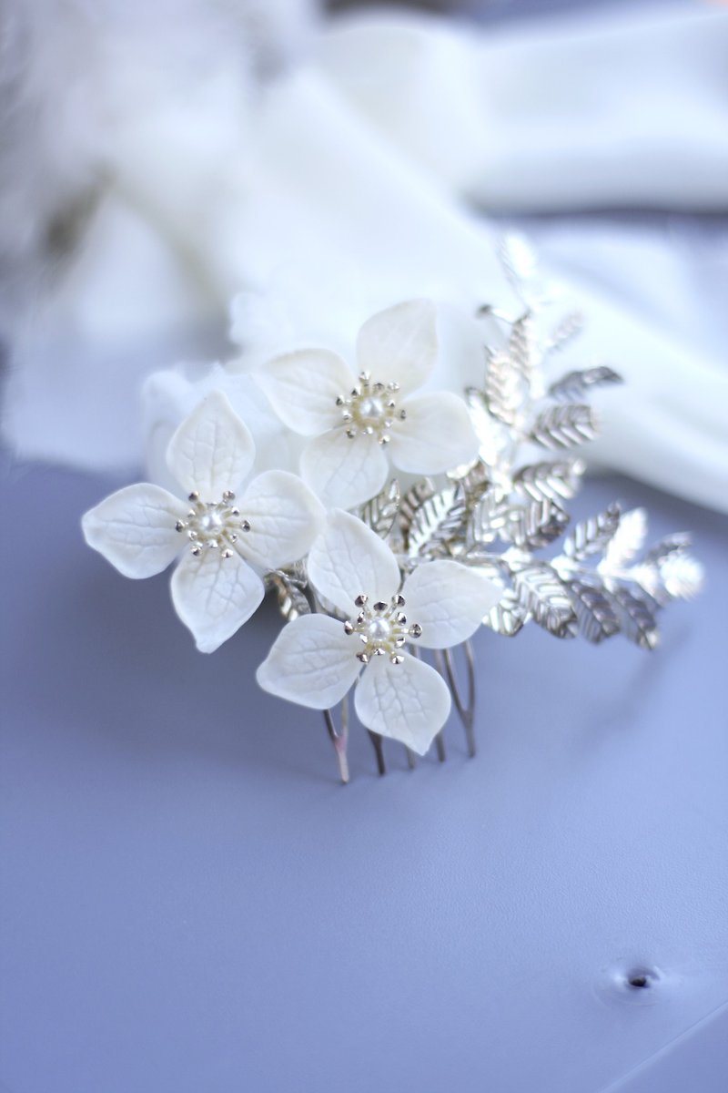 Hydrangea Flower Comb Handmade Bridal Hair Accessories Hair Clip Hair Pins - Hair Accessories - Clay Silver