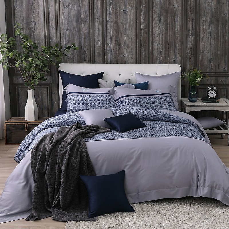 (雙人尺寸)一念心至-頂級500織超級匹馬棉兩用被床包四件組 - 床包/寢具 - 棉．麻 藍色