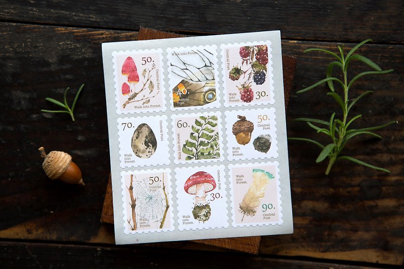 OURS Central Post 郵票貼紙 - 森林採集 - by Hank 漢克 - 貼紙 - 紙 白色