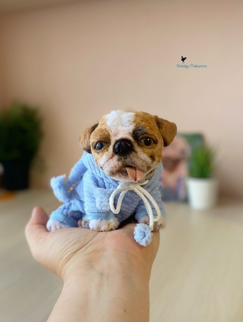 英国斗牛犬小狗 逼真的玩具 毛绒玩具 - 公仔/玩偶 - 聚酯纖維 白色