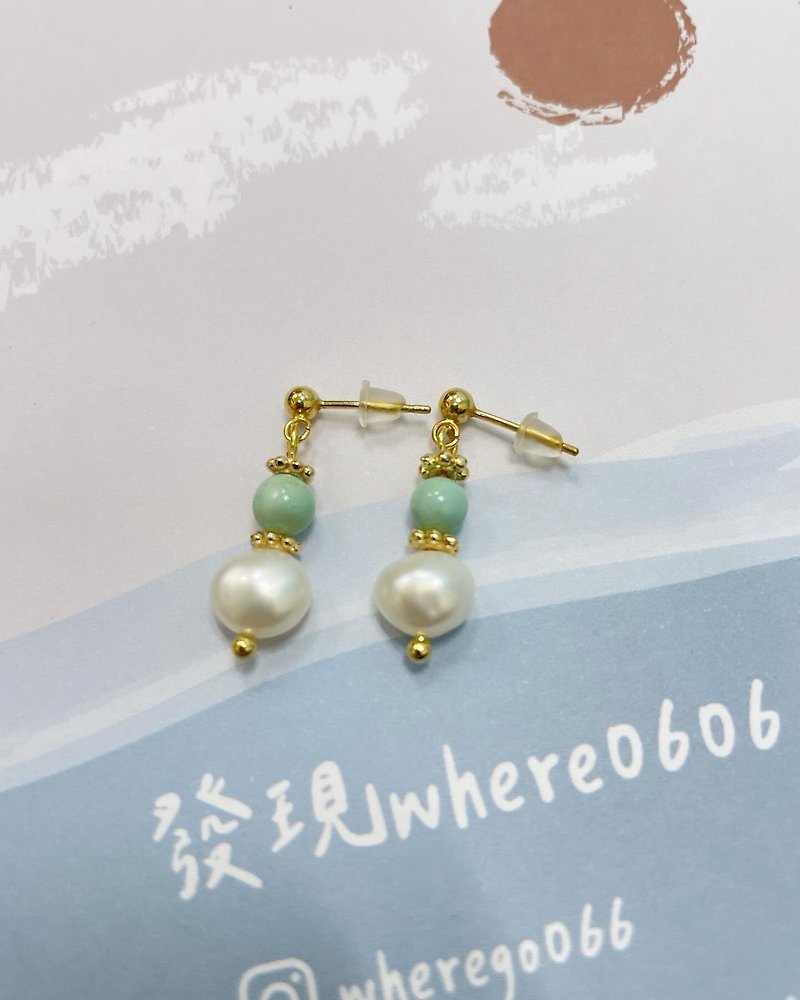 Turquoise Pearl Earrings - ต่างหู - โลหะ 