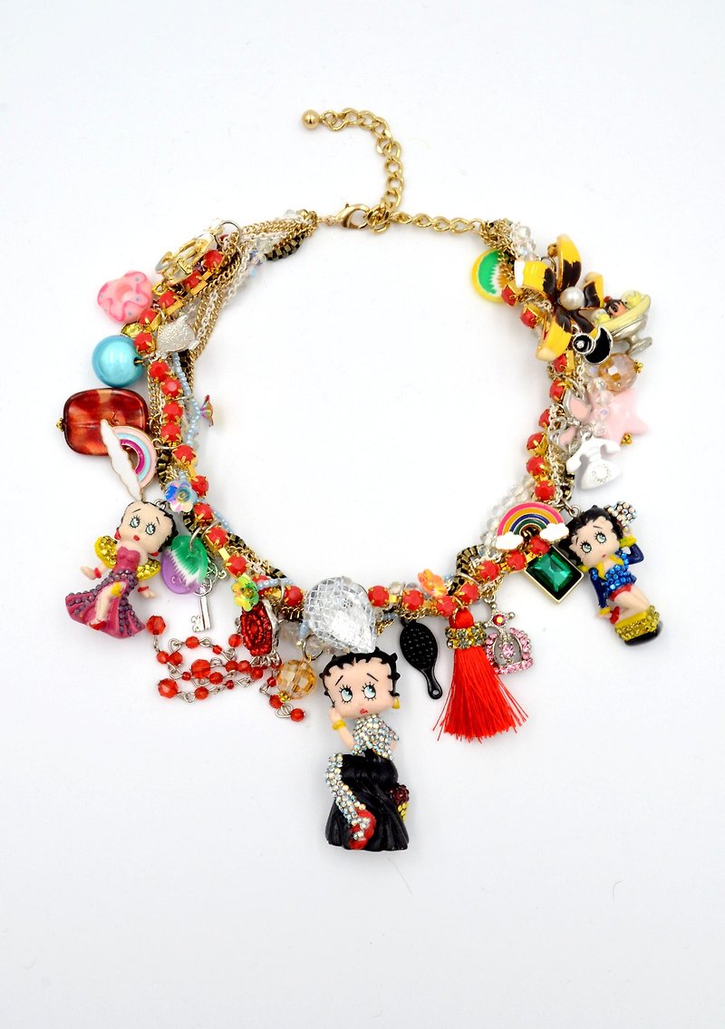 BETTY BOOP Black Noble Wind Doll Necklace Unique Antique Doll Manufactured Gold Plated - สร้อยคอ - วัสดุอื่นๆ 