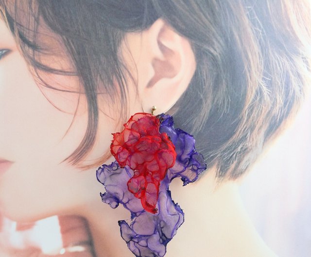 t ama◆一点物✧ピンクスノーフレークオブシディアンピアス✧花火/夜桜 t ama◇一点物✧ピンクスノーフレークオブシディアンピアス