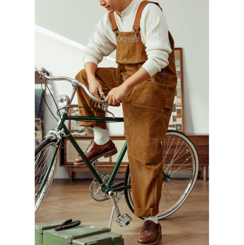 木匠吊帶褲 背帶褲 工裝 14oz 棕 多口袋 Nigel Cabourn overall - 男長褲/休閒褲 - 棉．麻 咖啡色