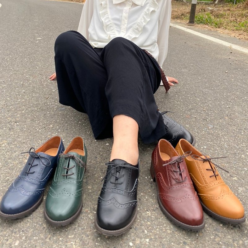 Water Tire Cowhide Orthodox Cushion Oxford Shoes Dark Green - Women's Oxford Shoes - Genuine Leather 