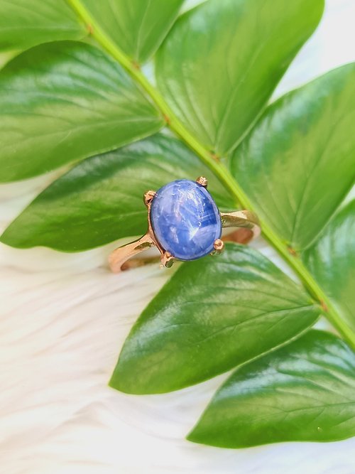 charissagemstone 緬甸天然藍寶石戒指尺寸 8×9 毫米銀鍍玫瑰金戒指