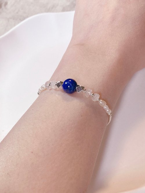 MainStar Accessory 銀款 手作天然石手鍊 青金石/斯裡蘭卡藍光月光石/天然淡水珍