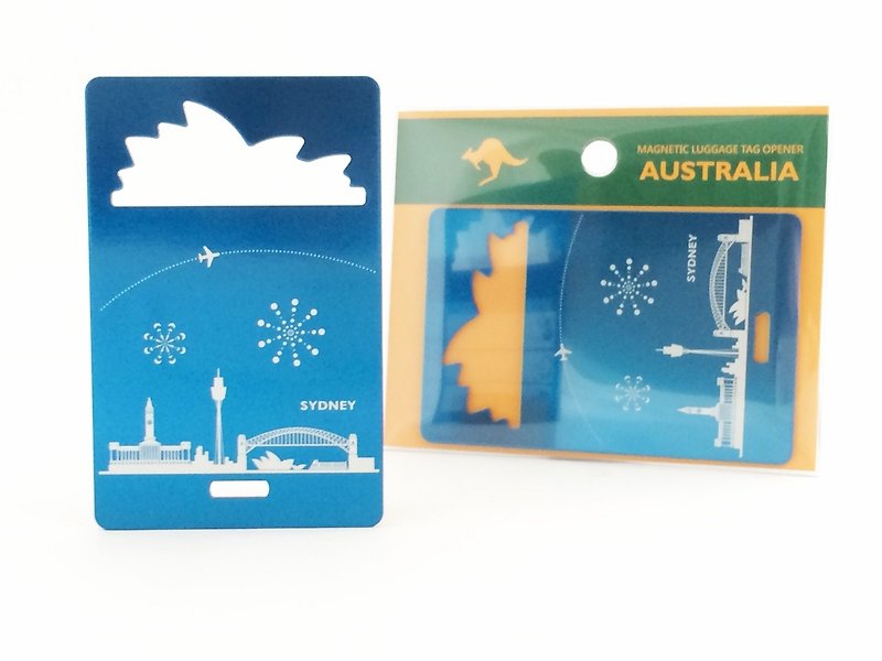 World baggage elevator │ │ Sydney skyline blue - Luggage Tags - Other Metals Blue