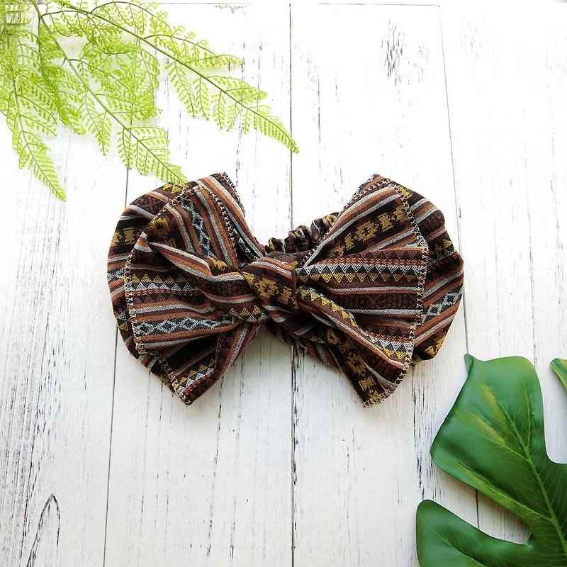 Giant butterfly hair band (geometric caramel section) - the whole strip can be taken apart - Headbands - Cotton & Hemp Brown