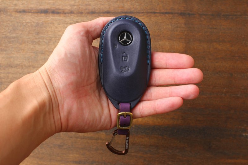 Tea Leather Benz EQS Leather Key Case A250 C300 CLA GLE EQE【Customized】 - Keychains - Genuine Leather 