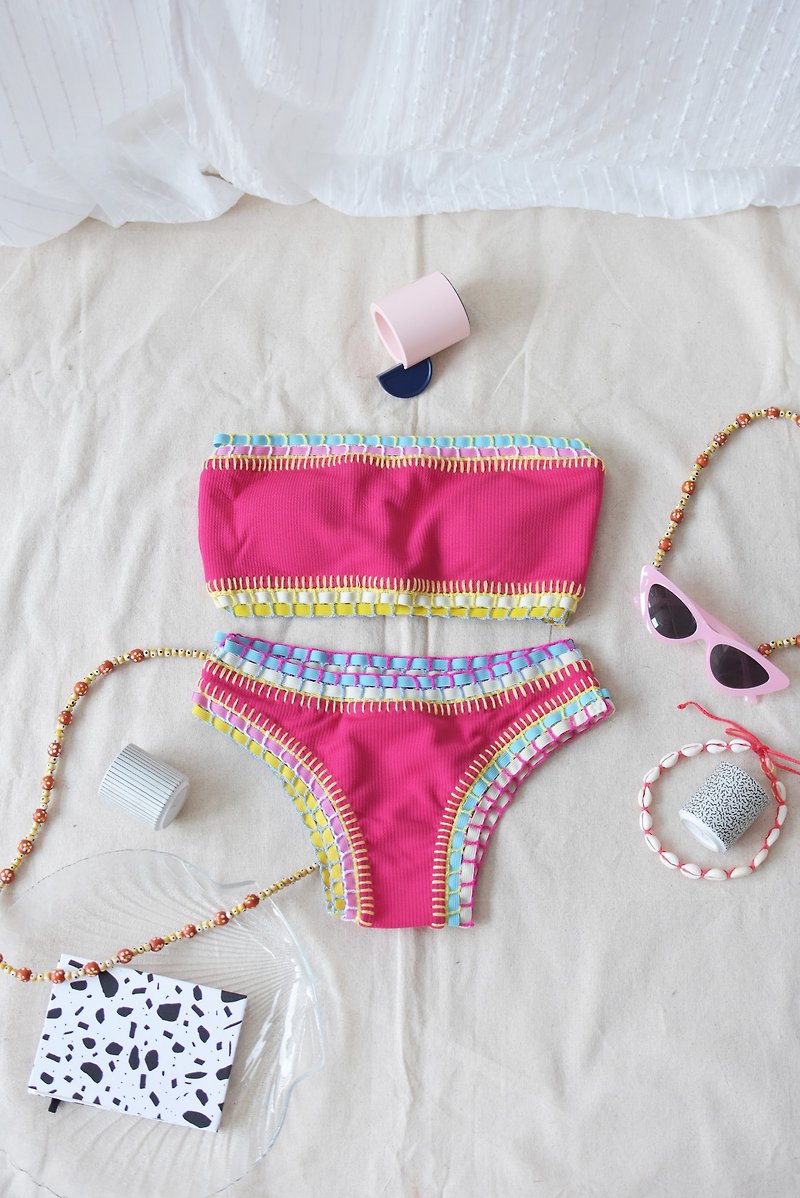 Crochet Magenta pink bikini - 女泳衣/比基尼 - 其他材質 粉紅色