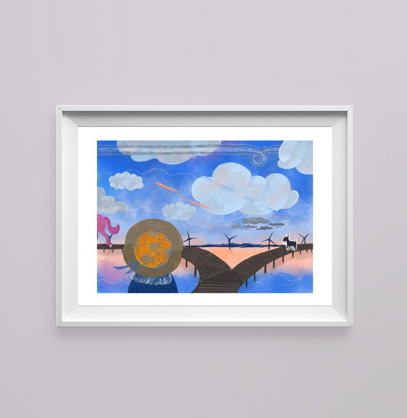 艸方作品 限量只有五版 高美濕地 風景畫 超現實 掛畫 複製畫 - 海報/掛畫/掛布 - 紙 藍色