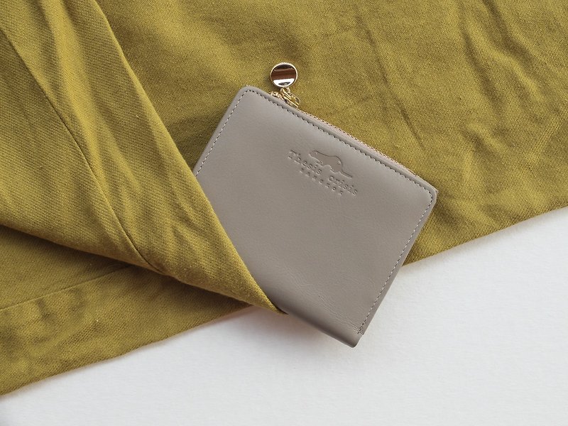 (LIMITED) PEONY - SMALL LEATHER SHORT WALLET WITH COIN PURSE- BEIGE/KHAKI - 銀包 - 真皮 卡其色