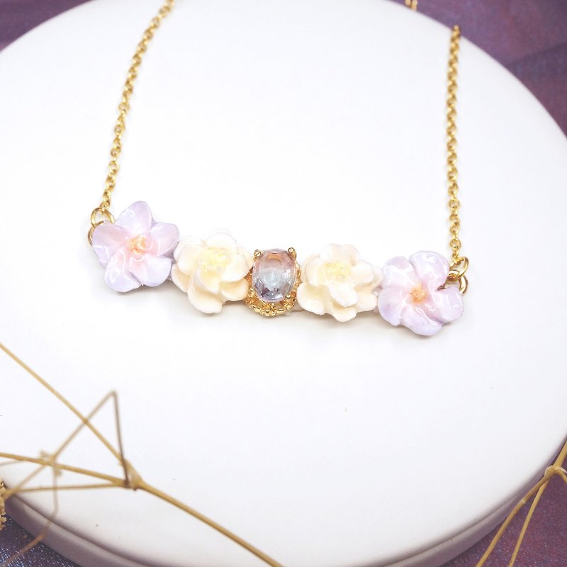Ombre Rhinestone floral necklace =Flower Piping= Customizable - สร้อยคอ - ดินเหนียว สึชมพู
