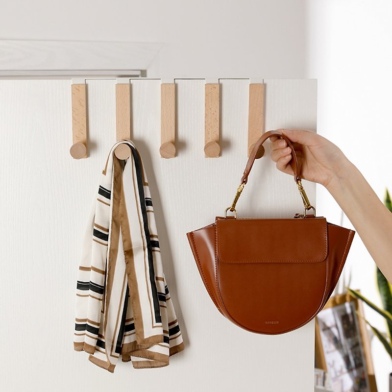 Japan Shuangshan Nordic style 5-hook universal hook behind the door - Hangers & Hooks - Wood Khaki