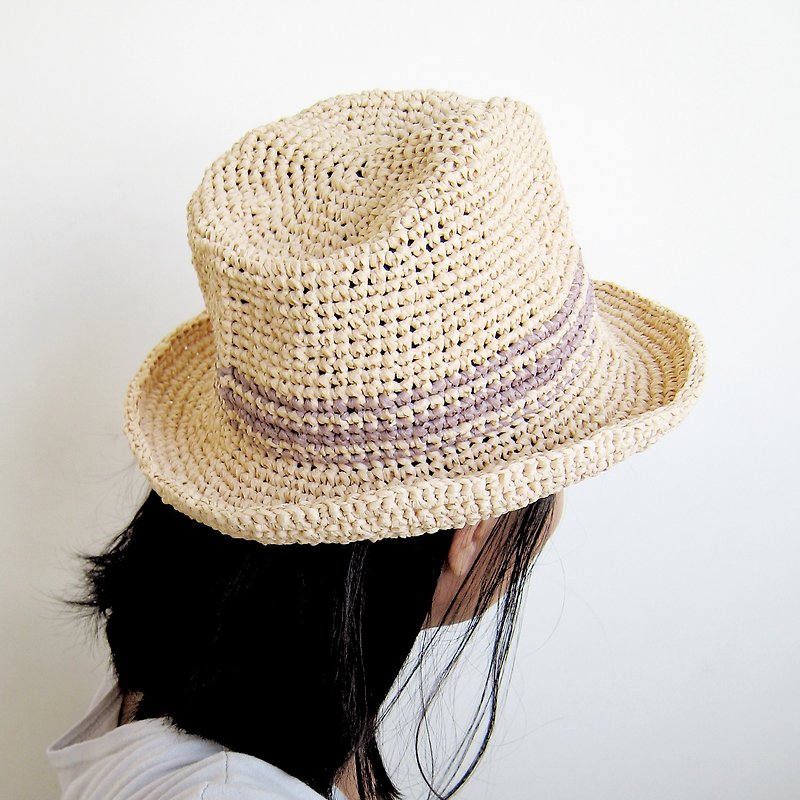 Cool summer neutral paddle gentleman straw hat \\ light card + gray \\ - Hats & Caps - Paper Khaki