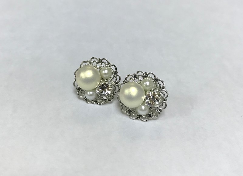 Rhinestone Pearl Earrings - White - Earrings & Clip-ons - Other Metals White