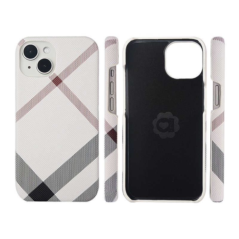 Yaguqi Samsung S23 full series British plaid back cover mobile phone case - white - Phone Accessories - Faux Leather 