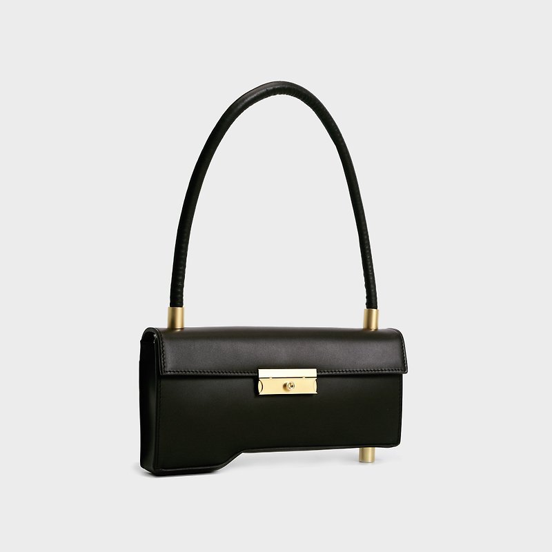 Calfskin Lock Underarm Bag Shoulder Bag Handbag Black - Handbags & Totes - Genuine Leather Black