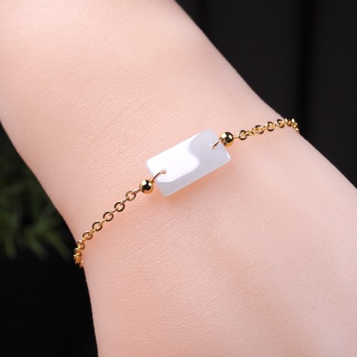 瓔珞珠寶盒 E.L.Jewelry Box 【願‧無事】冰種翡翠無事牌手鍊 14K包金|天然緬甸翡翠A貨|送禮
