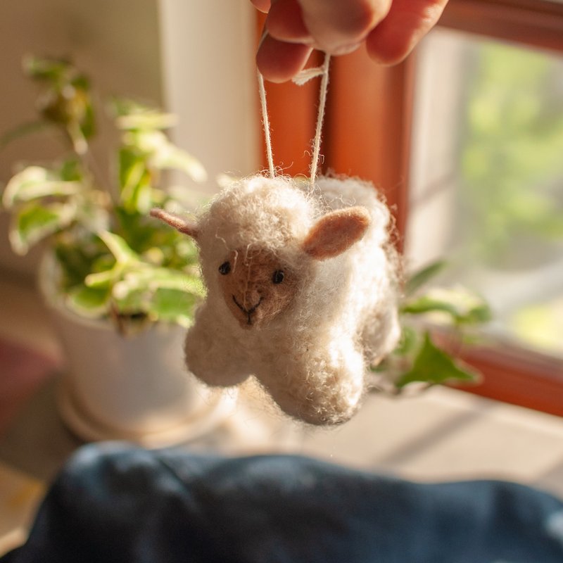 Cream Sheep Wool Pendant - Stuffed Dolls & Figurines - Wool White