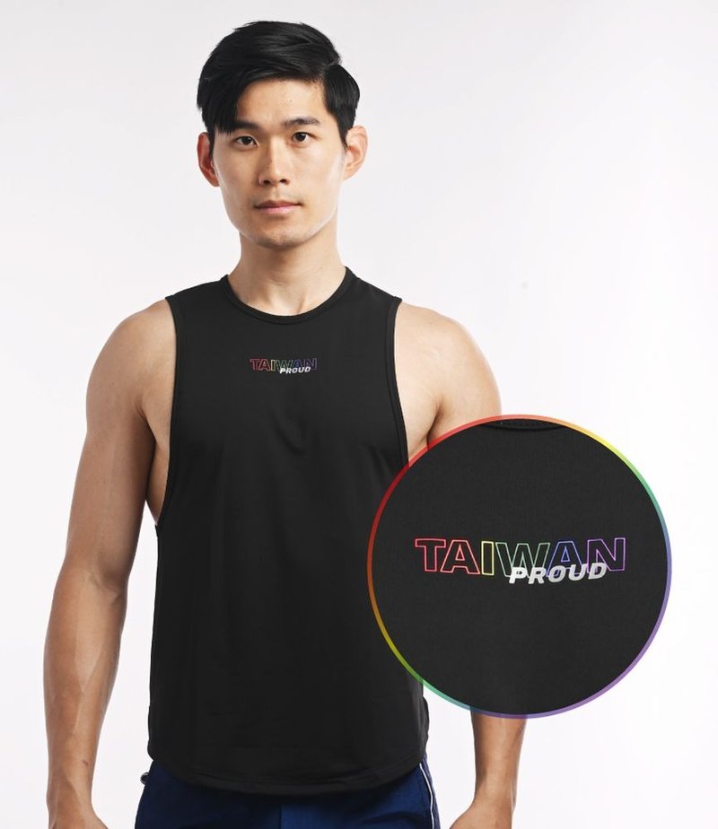 (2色)【彩虹限定】超彈力透氣 TAIWAN Proud 涼感機能運動背心-黑 - 男背心 - 聚酯纖維 黑色