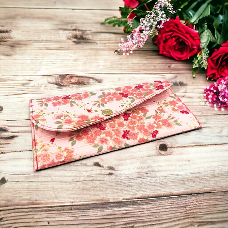 【Fast shipping】 Blessing Bag,Pink Flowers, Can Hold NT100,000 - กระเป๋าสตางค์ - ผ้าฝ้าย/ผ้าลินิน 