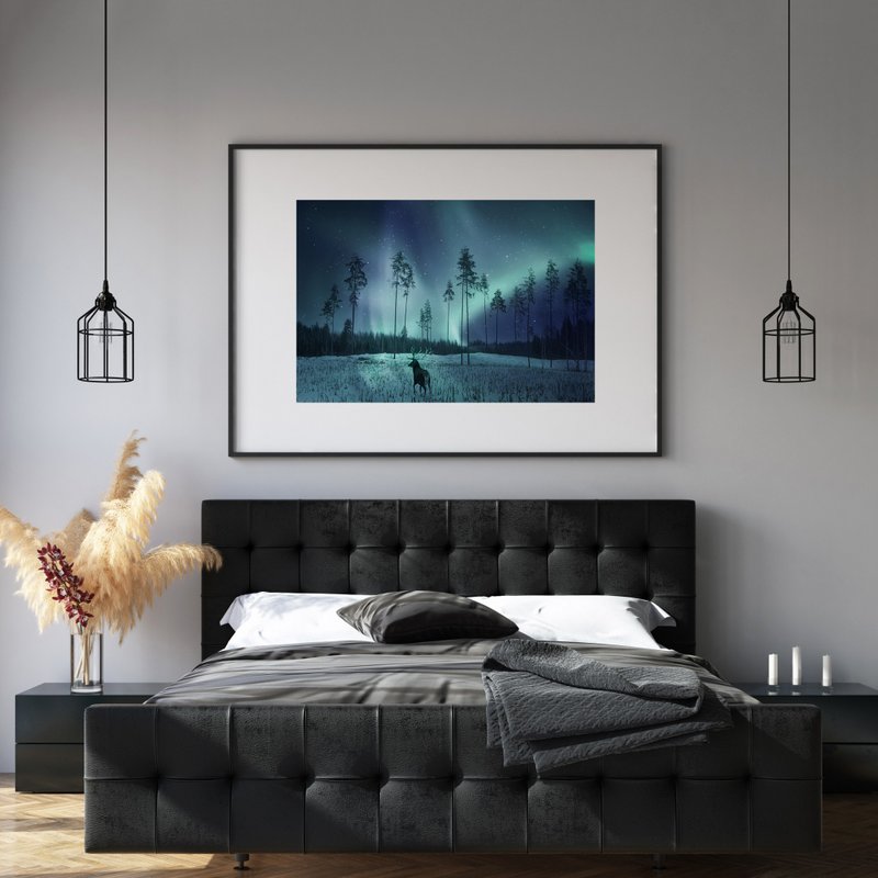 仰望極光-畫/臥室/北歐掛畫/辦公室/書房/民宿/玄關/極光掛畫 - 海報/掛畫/掛布 - 棉．麻 多色