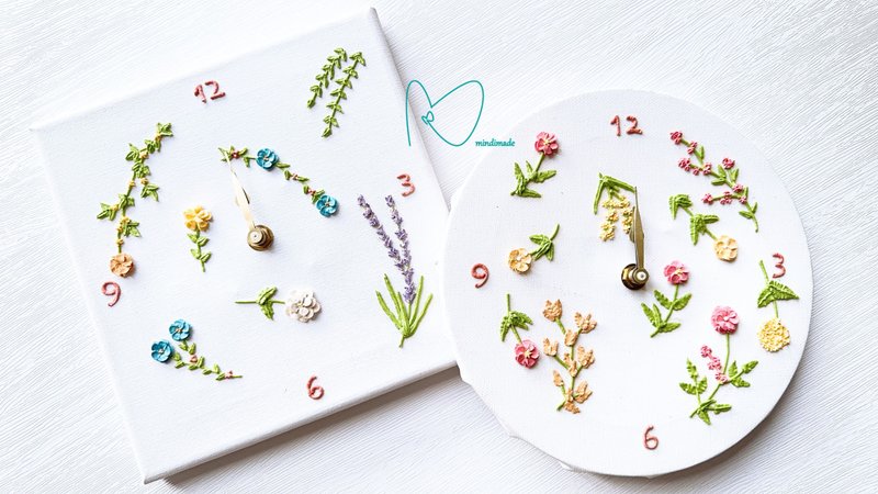 Small fresh *embroidered flower*handmade clay flower small wall clock/desk clock - เคส/ซองมือถือ - ดินเหนียว 