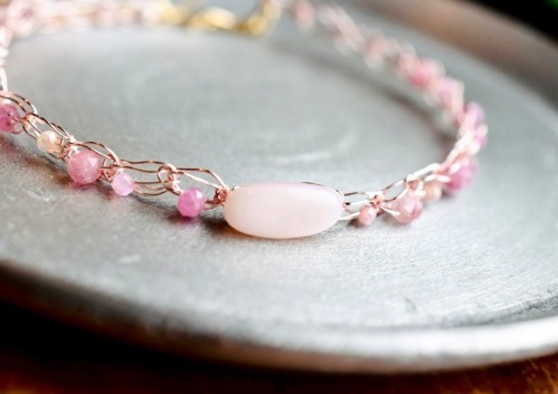 Opal tumbler 11mm, tourmaline, sapphire, zirconia, chain / pink gold bracelet - Bracelets - Gemstone 