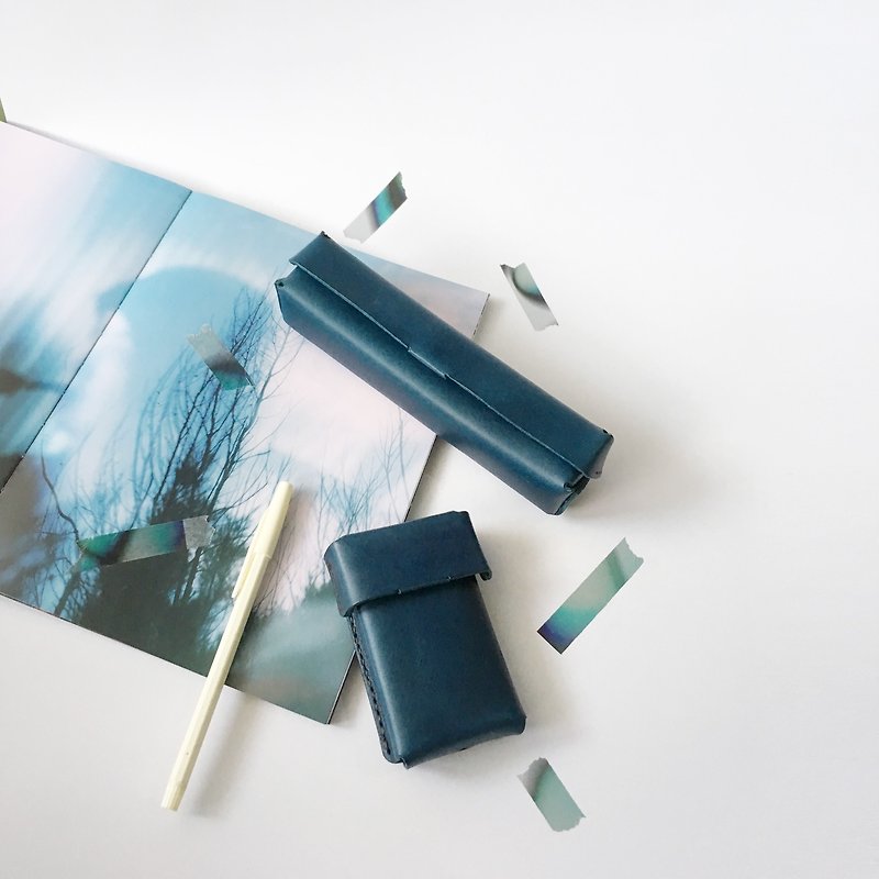 Leather card case-Life element-minimalism handmade - Card Holders & Cases - Genuine Leather Blue