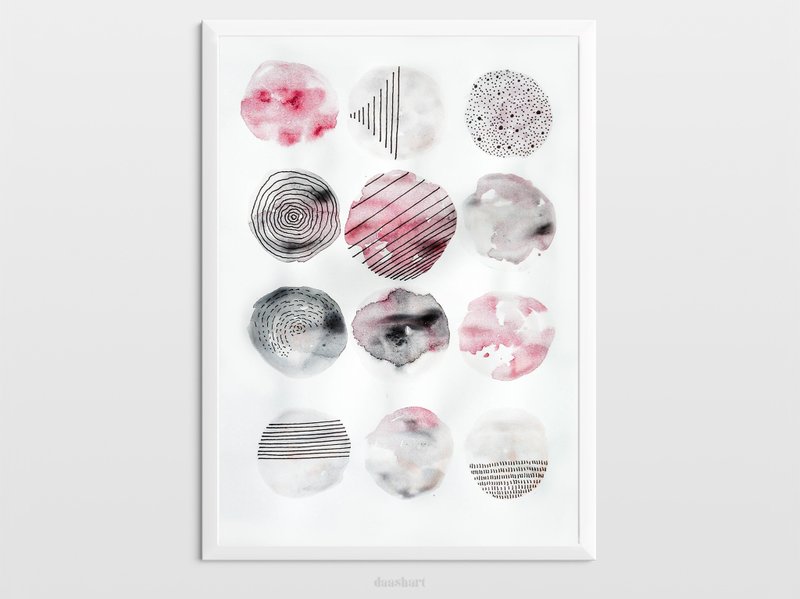 Black and pink abstract aquarelle wall art Original painting artwork Handmade - 海報/掛畫/掛布 - 紙 粉紅色