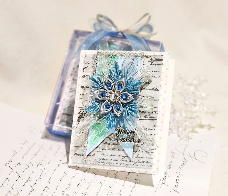 ロマンチックなブルー雪の結晶のクリスマス手作りカード (クリスマスカードはボックス付き) - カード・はがき - 紙 ブルー