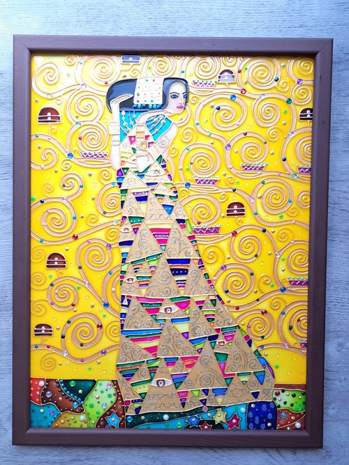 生活の木オリジナルクリムト絵画ガラス現代の壁の装飾ギフト