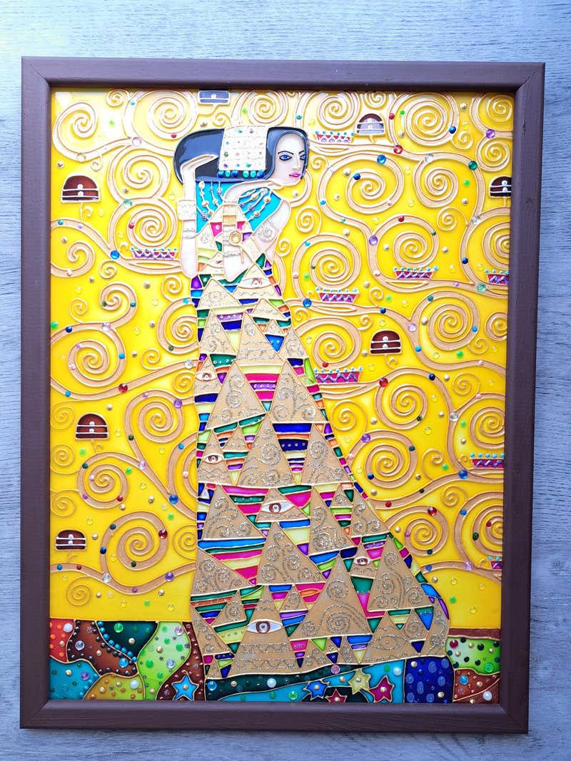 生命之树原克里姆特画在玻璃上现代墙面装饰给夫妇的礼物 - 壁貼/牆壁裝飾 - 玻璃 金色