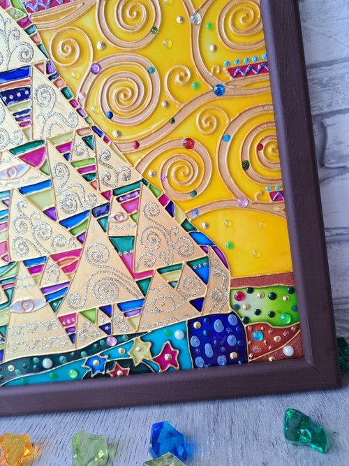 生活の木オリジナルクリムト絵画ガラス現代の壁の装飾ギフト