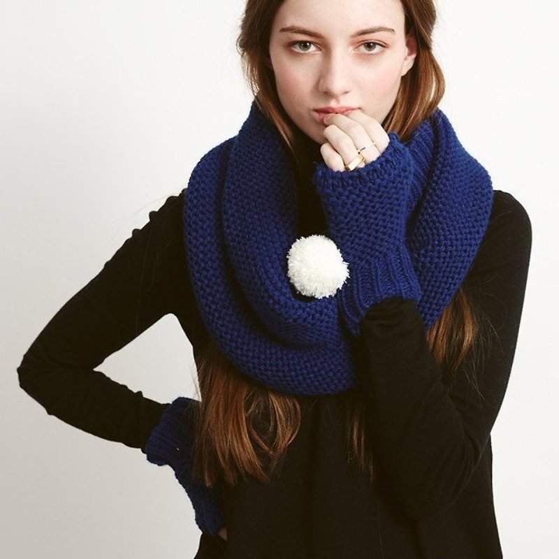(Cheap Clearance) United Kingdom [Miss PomPom] super POM mitts / navy blue - ถุงมือ - เส้นใยสังเคราะห์ 