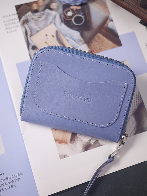 ButterTwo 奶油兔 【開運錢包】【客製刻字】霧藍。真皮短夾/皮夾/錢包/零錢包