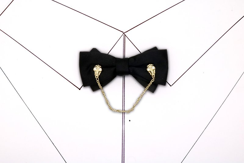 黒の真糸スカルヘッド金属の結び目に個性のある復古の蝶結び - ネクタイ・タイピン - シルク・絹 ブラック