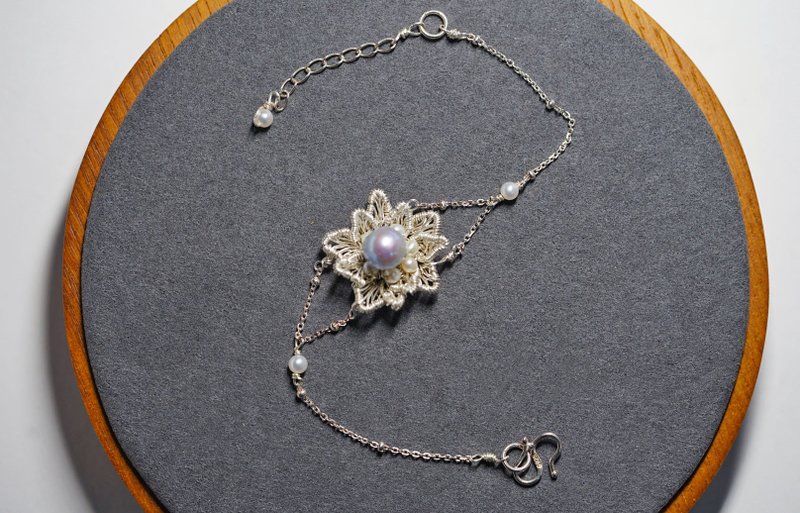 純銀手工花花繞線日本真多麻珍珠手鏈 - 手鍊/手鐲 - 珍珠 多色